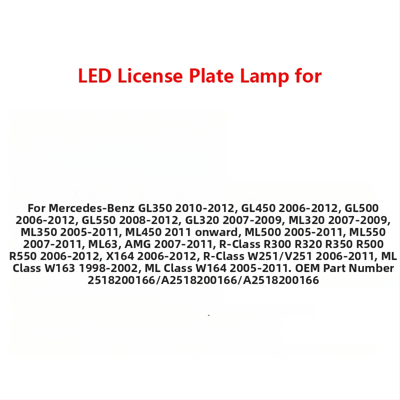 LED közúti rendszámtábla világítás Mercedes-Benz GL350/GL450/GL500/ML320/ML63 – 12V, 3W, 6000K, 50 000 óra, ABS+LED