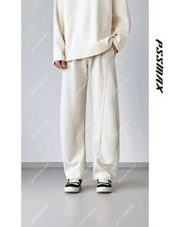 Férfiaknak tervezett széles lábú pamut-keverék sportnadrág, magas derekú, mikro-elasztikusságú, egyenes szegély