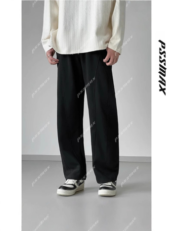 Férfiaknak tervezett széles lábú pamut-keverék sportnadrág, magas derekú, mikro-elasztikusságú, egyenes szegély