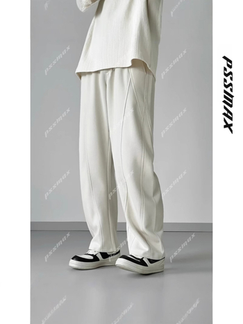 Férfiaknak tervezett széles lábú pamut-keverék sportnadrág, magas derekú, mikro-elasztikusságú, egyenes szegély