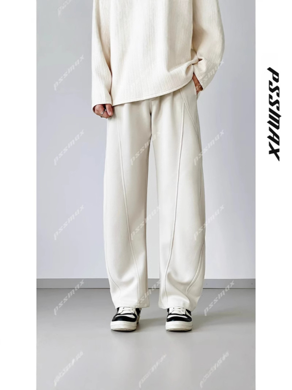 Férfiaknak tervezett széles lábú pamut-keverék sportnadrág, magas derekú, mikro-elasztikusságú, egyenes szegély