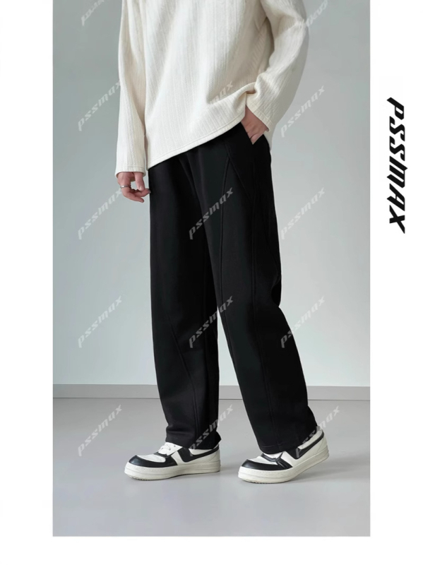 Férfiaknak tervezett széles lábú pamut-keverék sportnadrág, magas derekú, mikro-elasztikusságú, egyenes szegély