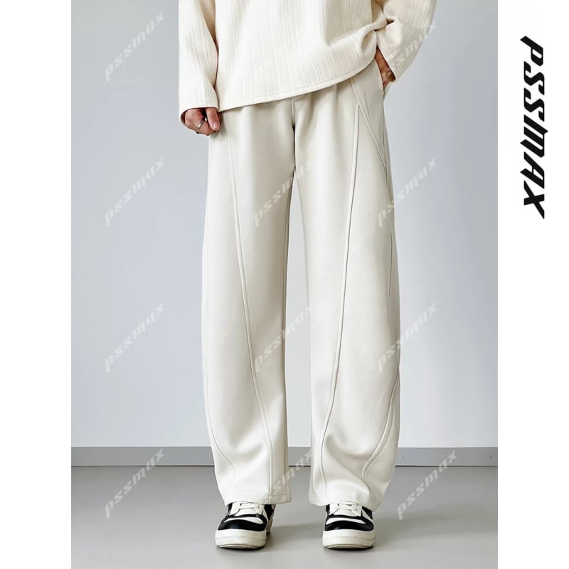 Férfiaknak tervezett széles lábú pamut-keverék sportnadrág, magas derekú, mikro-elasztikusságú, egyenes szegély