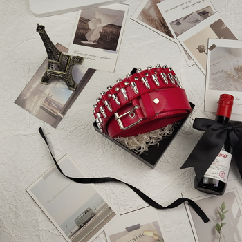 Öv - Y2K punk szegecses, PU bőr, vas csat, szélesség 2–4 cm, sokoldalú chic