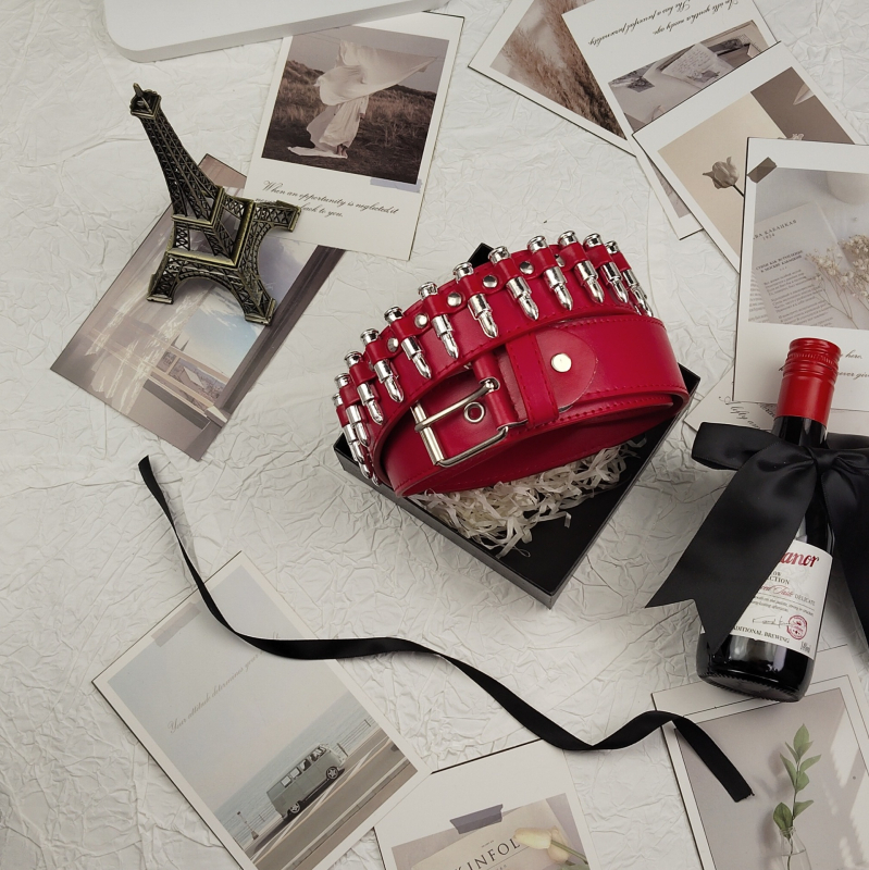 Öv - Y2K punk szegecses, PU bőr, vas csat, szélesség 2–4 cm, sokoldalú chic