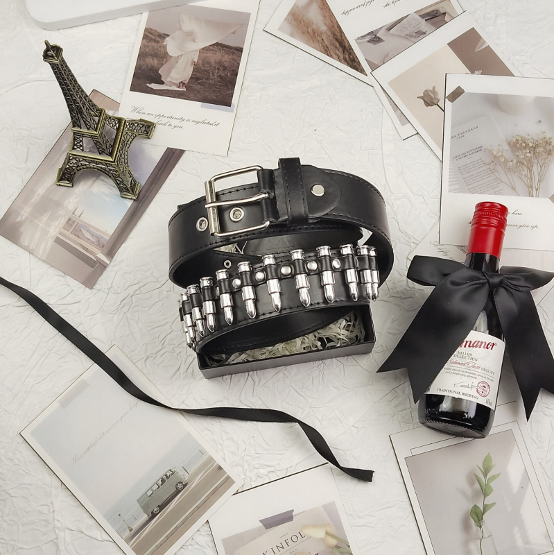 Öv - Y2K punk szegecses, PU bőr, vas csat, szélesség 2–4 cm, sokoldalú chic