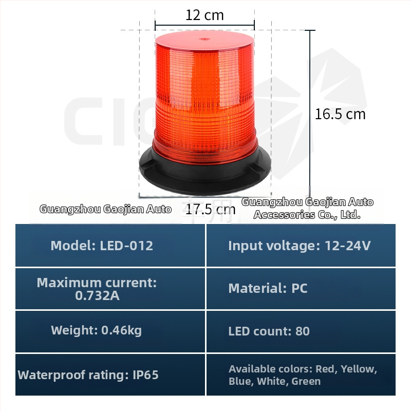 LED-012 Stroboskopické výstražné svetlo, strešné montáž pre vysokozdvižné vozíky a stavebné vozidlá, 12-24V, 40W, 1760 lm, 50 000 h
