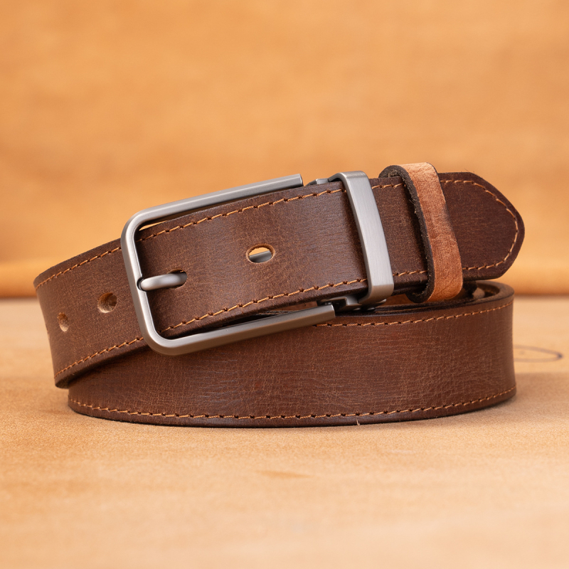 Vintage muški kaiš od prvog sloja goveđe kože, biljno obrađen, kopča s iglom, širina 2–4 cm, duljina 110–130 cm
