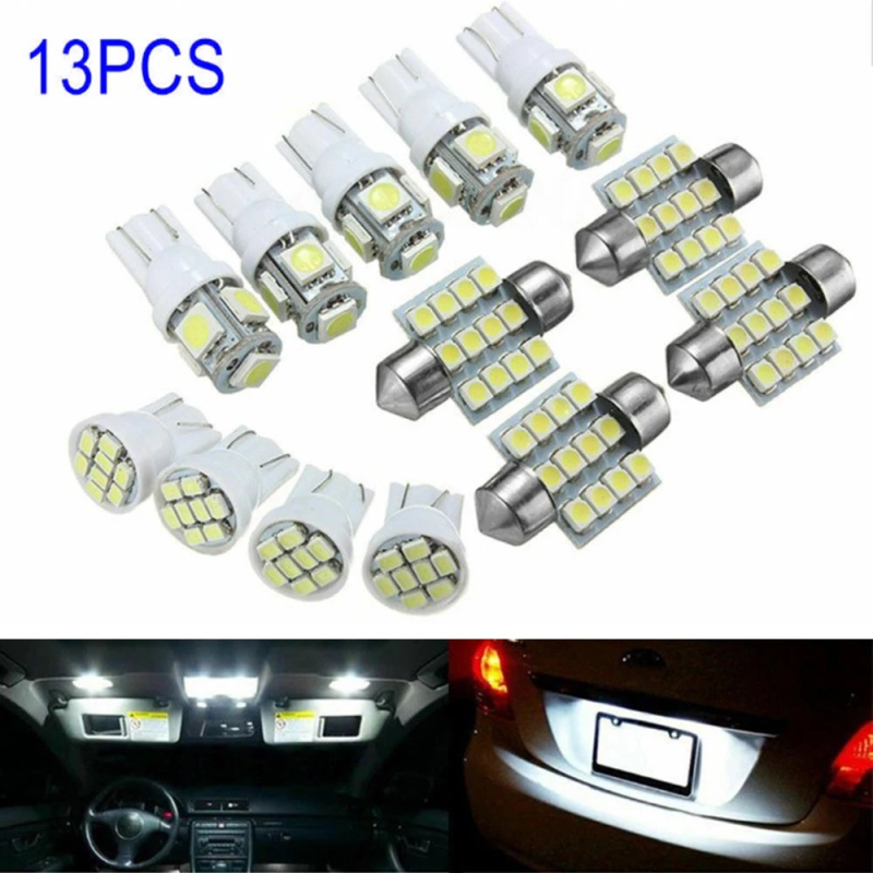 Automobilska LED T10 dvostruki vrh set za unutrašnje osvjetljenje i svjetlo za registarsku pločicu, 13 komada, 12V, keramika, univerzalno