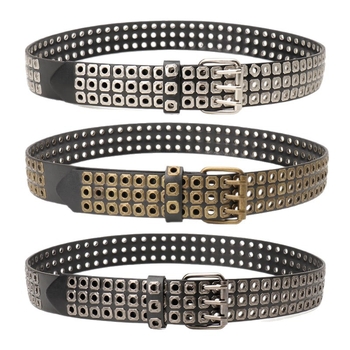Дамски колан - пънк стил, персонализирана тенденция; PU материал; катарама от сплав; закопчаване със щифт; обработка: мъниста, ажурни отвори и пробиване