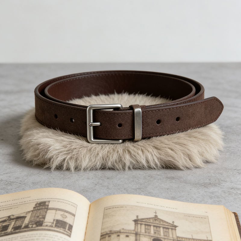 Колан - замшов финиш, катарама с пин, PU кожа, античен сребърен обков, винтидж стил (пин катарама; обков от сплав; антично сребро; PU кожа; старинен завършек)