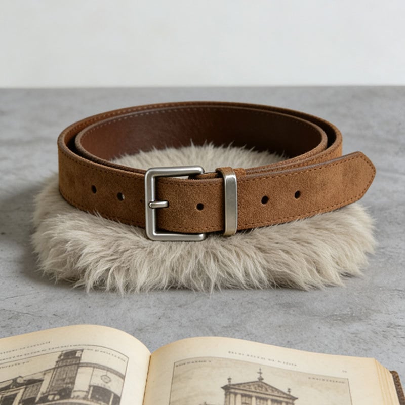 Колан - замшов финиш, катарама с пин, PU кожа, античен сребърен обков, винтидж стил (пин катарама; обков от сплав; антично сребро; PU кожа; старинен завършек)