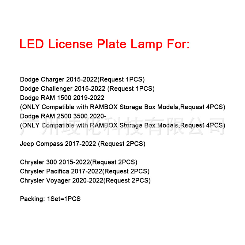 LED svjetlo za registarsku pločicu Dodge Charger/Challenger i RAM 1500, 12V, 2W, 6500K, vijek trajanja 50 000 sati