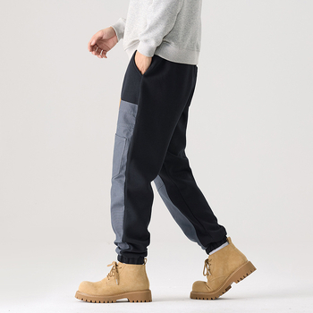 Muške ležerne jogger hlače s manžetama i patchworkom, opušteni kroj, srednji struk