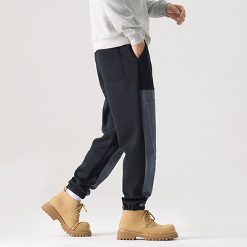 Muške ležerne jogger hlače s manžetama i patchworkom, opušteni kroj, srednji struk