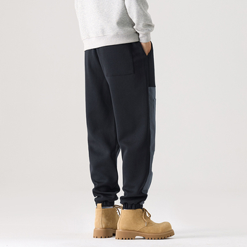 Muške ležerne jogger hlače s manžetama i patchworkom, opušteni kroj, srednji struk