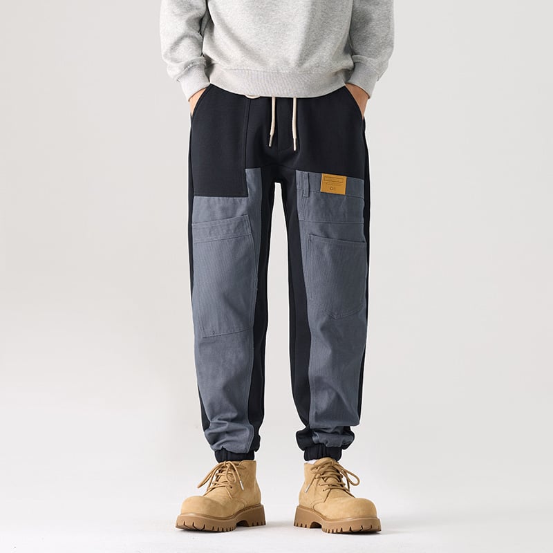 Muške ležerne jogger hlače s manžetama i patchworkom, opušteni kroj, srednji struk