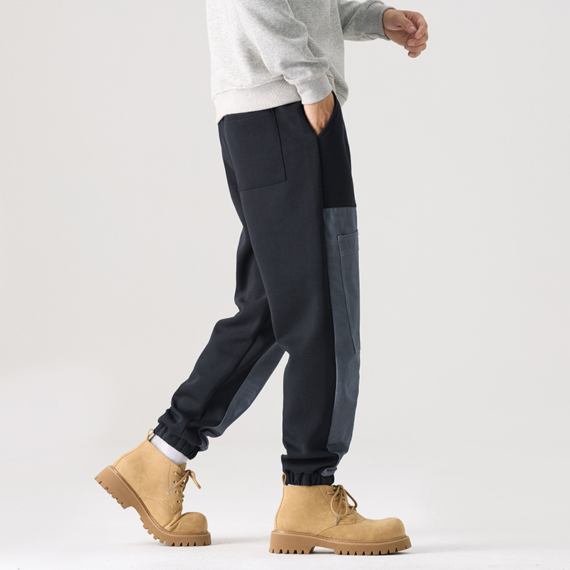 Muške ležerne jogger hlače s manžetama i patchworkom, opušteni kroj, srednji struk