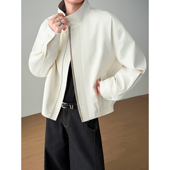 Geacă de bărbați cu guler înalt, nasturi la un rând, 100% poliester, stil minimalist