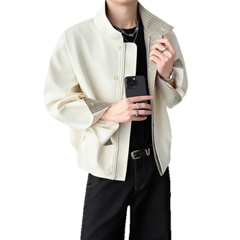 Geacă de bărbați cu guler înalt, nasturi la un rând, 100% poliester, stil minimalist