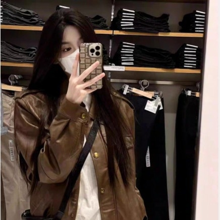 Unisex kožna jakna sa stojećim ovratnikom, kratka duljina, hongkonški stil, zatvarač