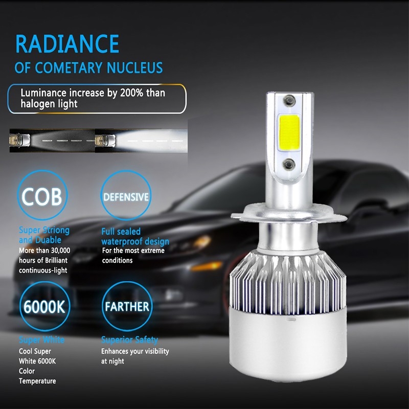 C6LED Prednje svjetlo za auto – kompatibilno s H1/H4/H7/H9/9012/9005/9006, spot leća, 200W, 9-36V, 5.4A