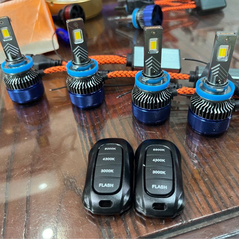 Daljinski upravljano inteligentno LED prednje svjetlo za automobil s promjenom boje, trobojni visokoučinkoviti H7/H11, aluminijsko kućište, 160W, 12V DC, 15000 lm