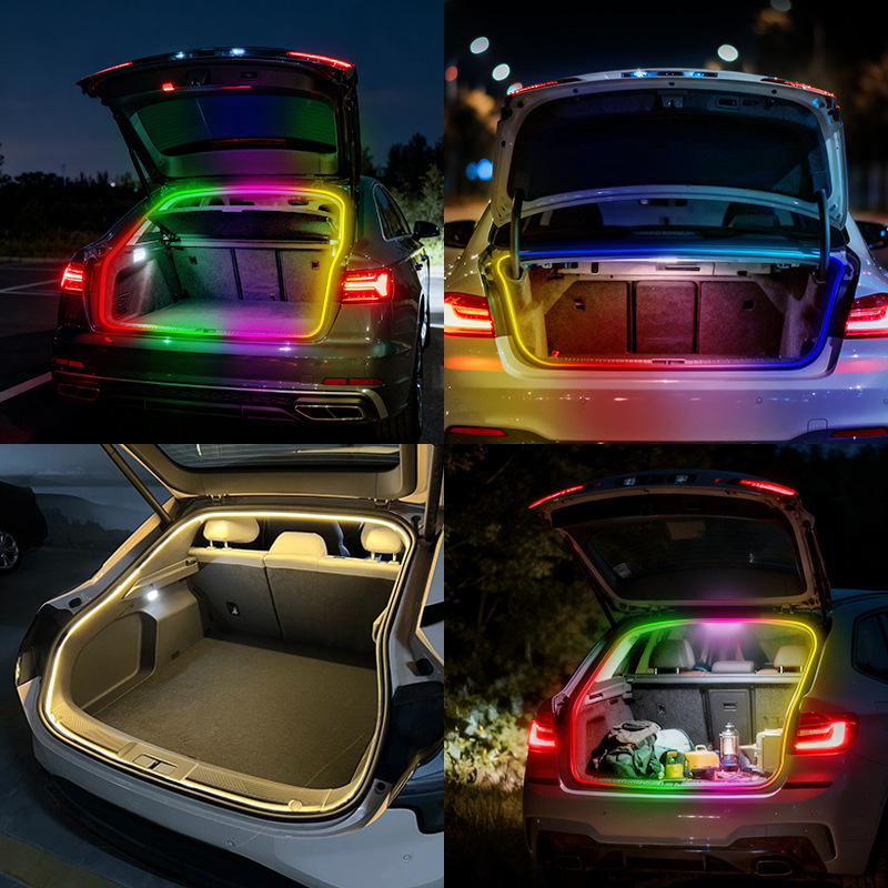 LED ambijentalne rasvjete za prtljažnik automobila, upravljane aplikacijom, šarene dekorativne rasvjete stražnjeg otvora.