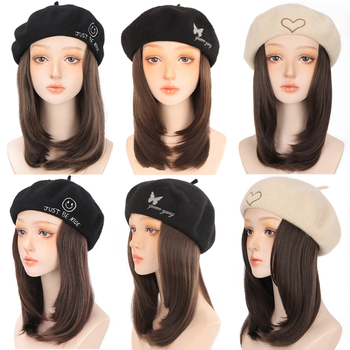 Perika u stilu beretke od baršuna za žene, kratka ravna kosa, kratka duljina, visokotemperaturna žica, model AT156