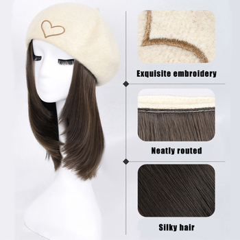 Perika u stilu beretke od baršuna za žene, kratka ravna kosa, kratka duljina, visokotemperaturna žica, model AT156