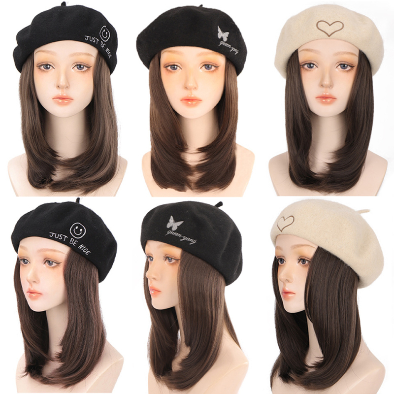 Perika u stilu beretke od baršuna za žene, kratka ravna kosa, kratka duljina, visokotemperaturna žica, model AT156