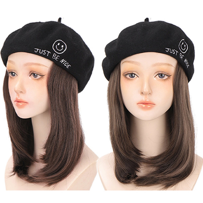 Perika u stilu beretke od baršuna za žene, kratka ravna kosa, kratka duljina, visokotemperaturna žica, model AT156