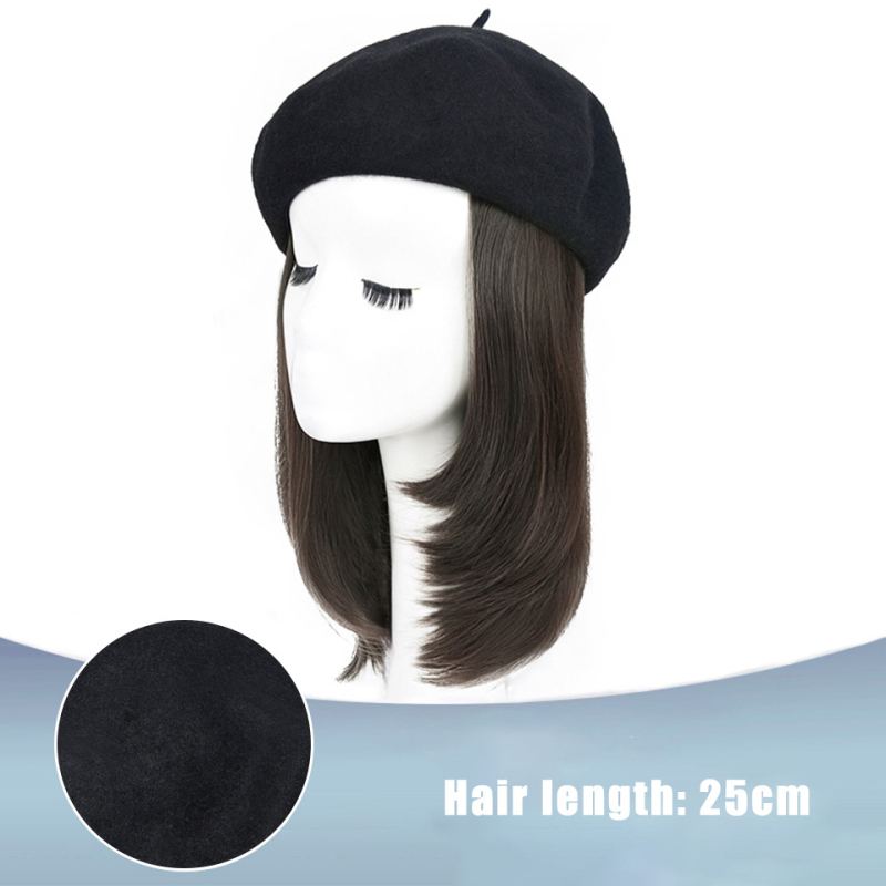 Perika u stilu beretke od baršuna za žene, kratka ravna kosa, kratka duljina, visokotemperaturna žica, model AT156
