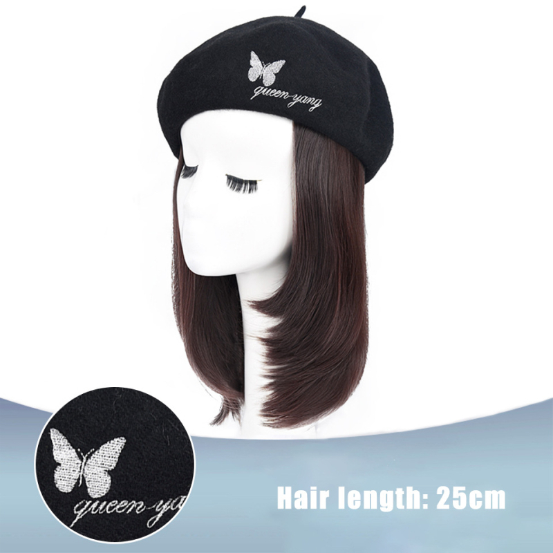 Perika u stilu beretke od baršuna za žene, kratka ravna kosa, kratka duljina, visokotemperaturna žica, model AT156