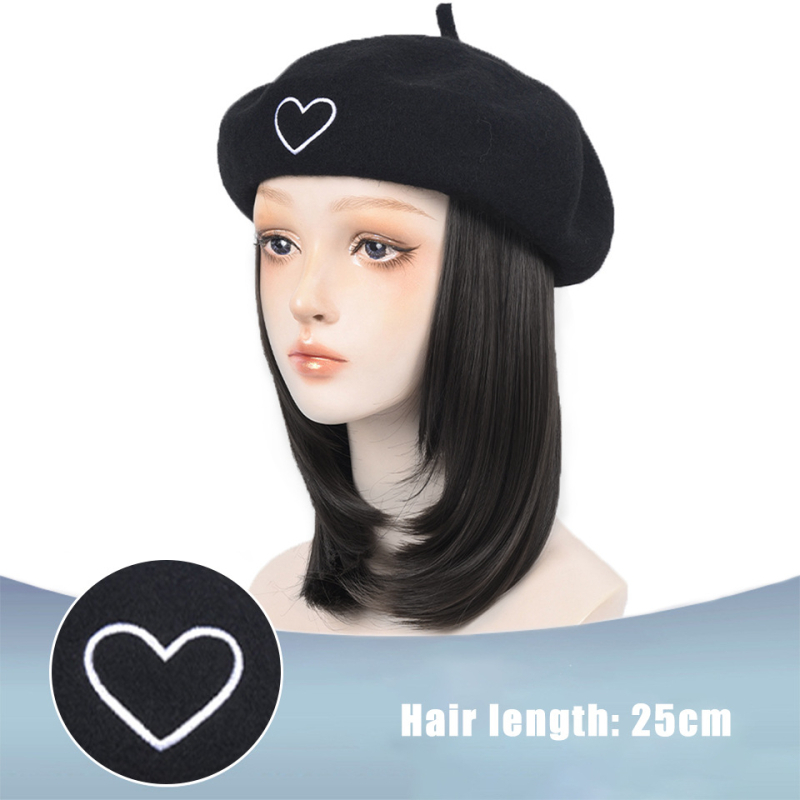 Perika u stilu beretke od baršuna za žene, kratka ravna kosa, kratka duljina, visokotemperaturna žica, model AT156