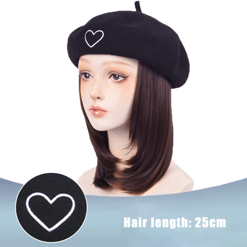 Perika u stilu beretke od baršuna za žene, kratka ravna kosa, kratka duljina, visokotemperaturna žica, model AT156