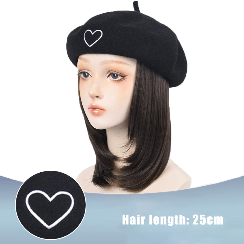 Perika u stilu beretke od baršuna za žene, kratka ravna kosa, kratka duljina, visokotemperaturna žica, model AT156