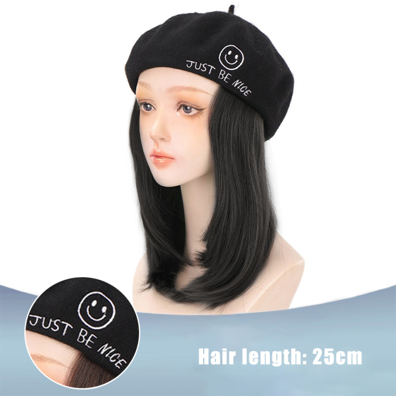 Perika u stilu beretke od baršuna za žene, kratka ravna kosa, kratka duljina, visokotemperaturna žica, model AT156