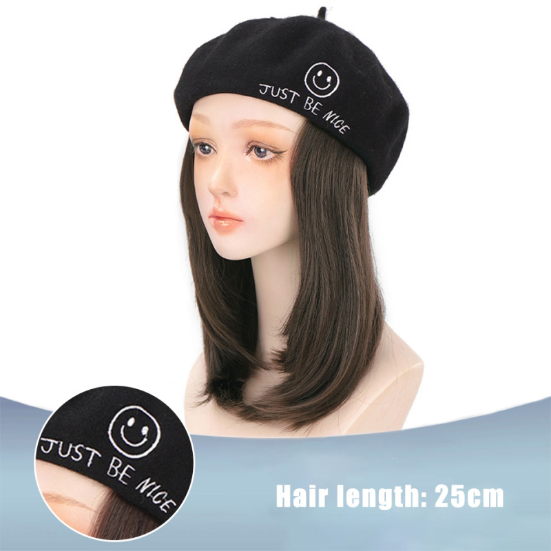 Perika u stilu beretke od baršuna za žene, kratka ravna kosa, kratka duljina, visokotemperaturna žica, model AT156