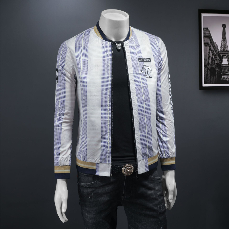 Geacă pentru bărbați slim-fit, rezistentă la vânt și la rupere, cu guler înalt și fermoar