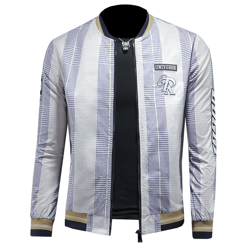 Geacă pentru bărbați slim-fit, rezistentă la vânt și la rupere, cu guler înalt și fermoar