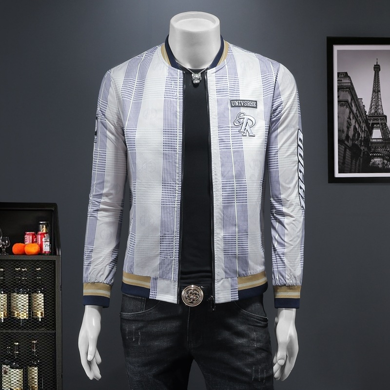 Geacă pentru bărbați slim-fit, rezistentă la vânt și la rupere, cu guler înalt și fermoar