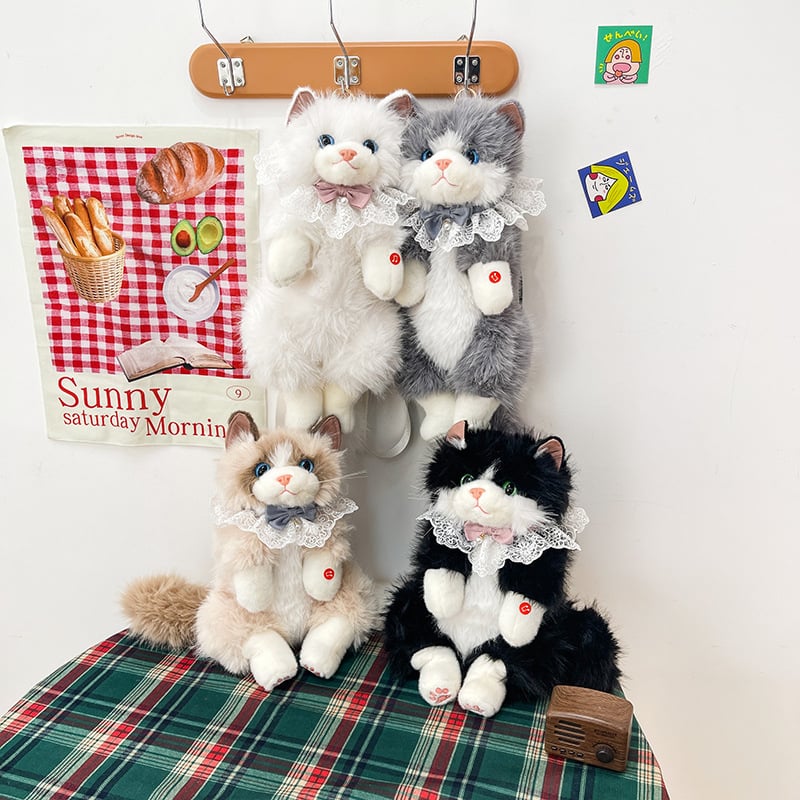 Păpușă pluş cu pisică, Pisică Rag Doll, pluș scurt cu umplutură PP bumbac, personalizare după mostră, ambalaj în pungă plasă