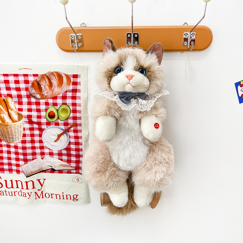 Păpușă pluş cu pisică, Pisică Rag Doll, pluș scurt cu umplutură PP bumbac, personalizare după mostră, ambalaj în pungă plasă