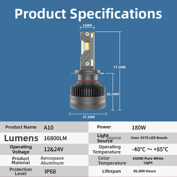 LED prednja svjetla za automobil s tri bakrene cijevi, ultra jasno, 170W, 12V, H4 integriran visok/niži snop, IP65