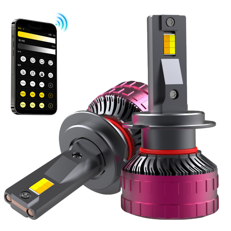 Far LED auto cu tuburi din cupru duale, putere mare, control APP, fascicul înalt/jos integrat, aliaj de aluminiu, 120W 12V 13000LM IP68