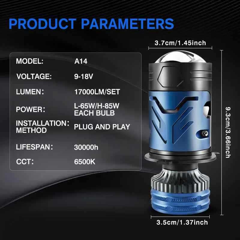 H4 LED prednja svjetlost s malom lećom, integrirani daleko i blizu snop, 85W, 12V, IP68, 8500 lm, laserska leća, univerzalno za motocikle