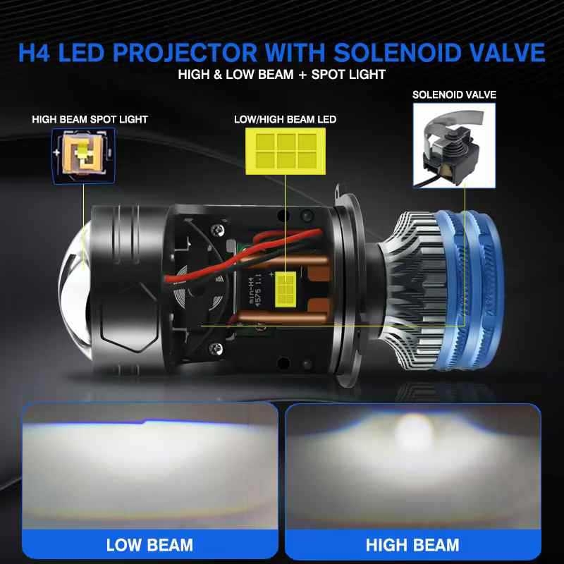 H4 LED prednja svjetlost s malom lećom, integrirani daleko i blizu snop, 85W, 12V, IP68, 8500 lm, laserska leća, univerzalno za motocikle