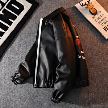 Jachetă din PU piele și poliester, cu guler înalt, închidere fermoar, croială lejeră, pentru primăvară și toamnă