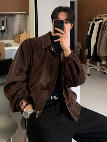Muška zimna jakna, koreanskog stila, ovratnik Lapel, prednji zip, slobodan kroj, 90% poliester + 10% spandeks